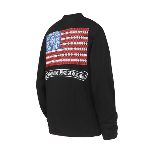 Chrome Hearts Logo Flag Long Sleeve Tee - Black White Gothic Street T-Shirt K2126